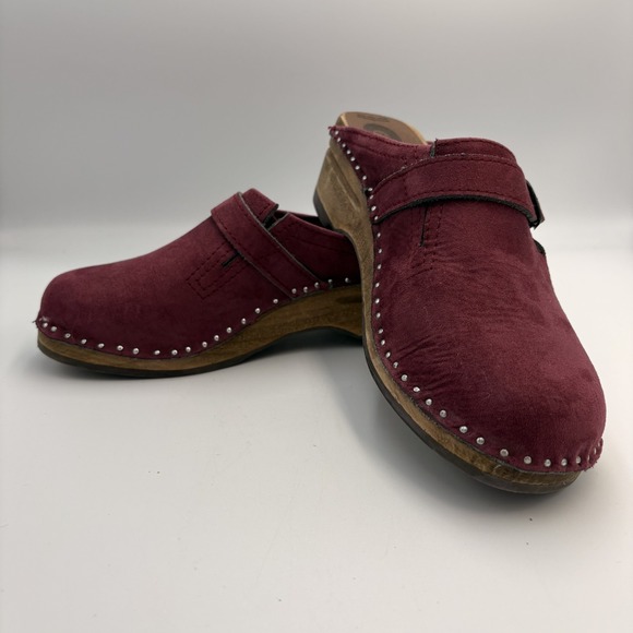 Troentorp Of Sweden Wood Clog Burgundy Purple Suede Slip on Mules Womens 37 6.5 - Picture 6 of 10